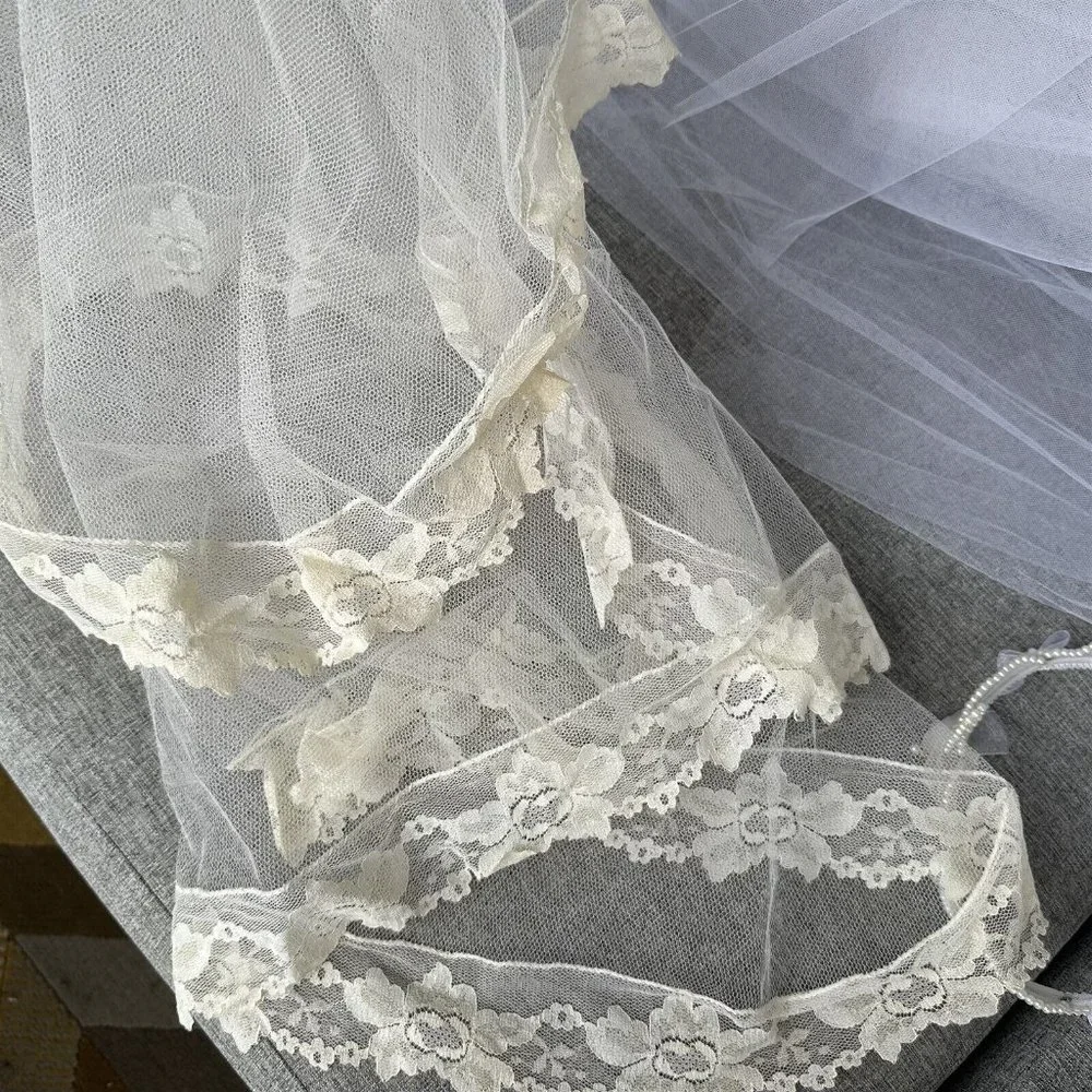 First Communion Veil and Bridal Veil Vintage Lot of 4 Netting Lace Beaded